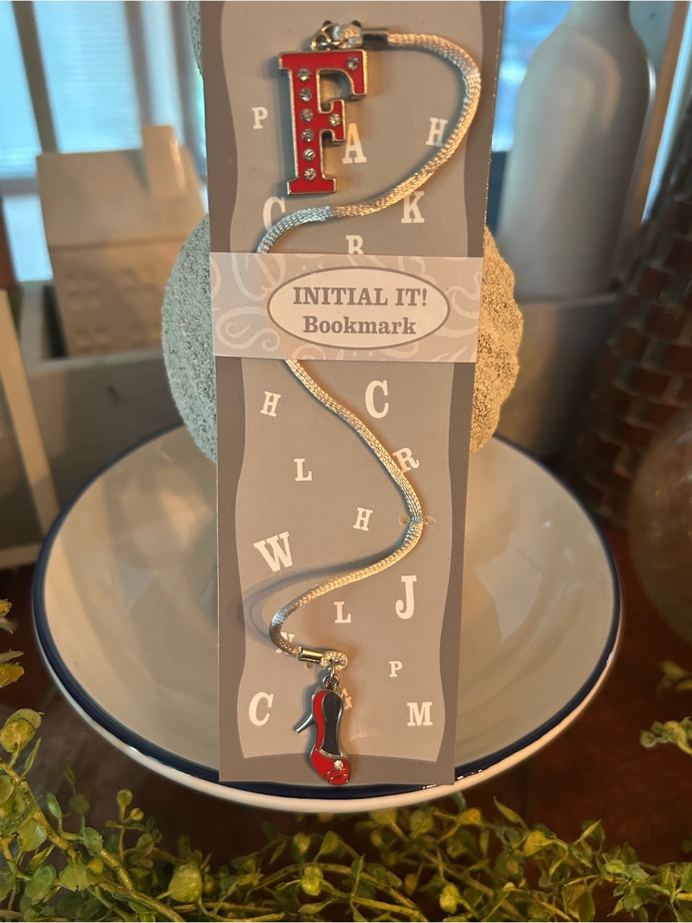 Initial 'F' Silver Bookmark with Red Enamel High-Heel Charm
